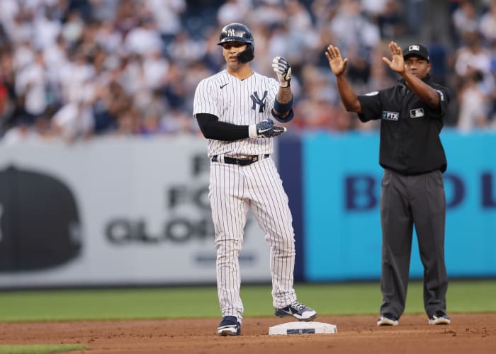 Yankees SS Gleyber Torres standing on second base